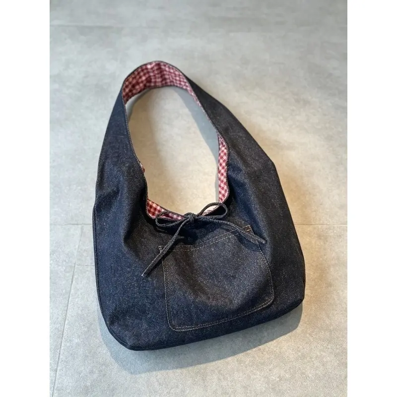1Pc Women's Reversible Denim Shoulder Bag, Stylish Simple Versatile Denim Satchel, Casual Travel Shopping Shoulder Bag