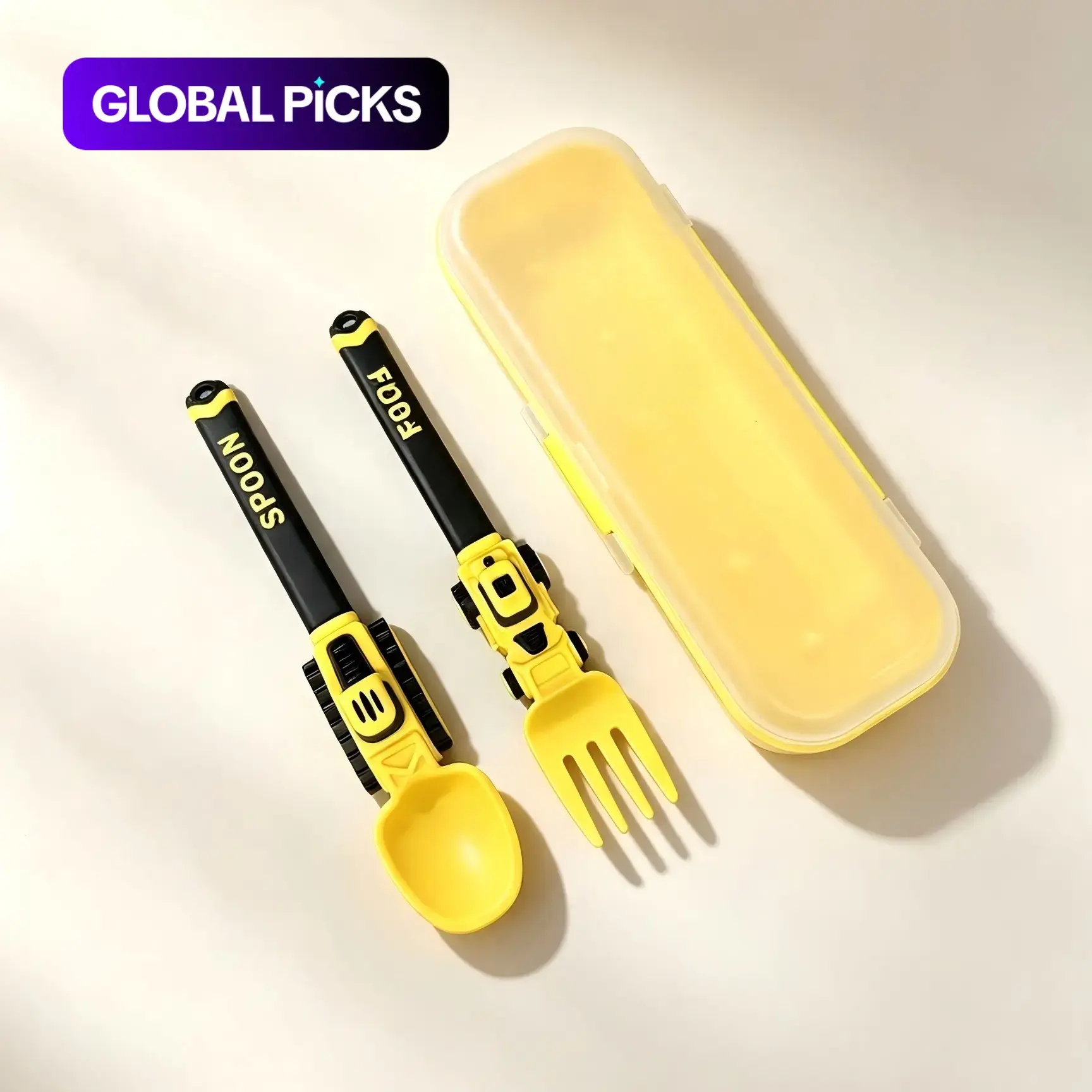 Construction Vehicle Kids Utensil Set, Durable Tableware, 3-Piece Feeding Set with Spoon, Fork & Storage Case, Soft Grip, Dishwasher Safe, Perfect for Travel & Home #GLOBAL PICKS