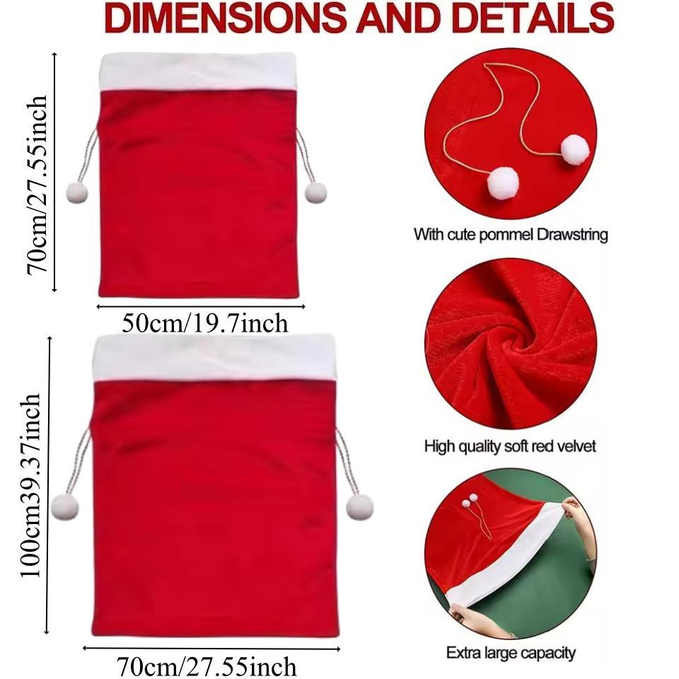 50/100x70cm Santa Claus Christmas Sack Bag Drawstring Bag, Costume Sacks for Presents, Kids Stocking Stuffer, Bags for Gifts