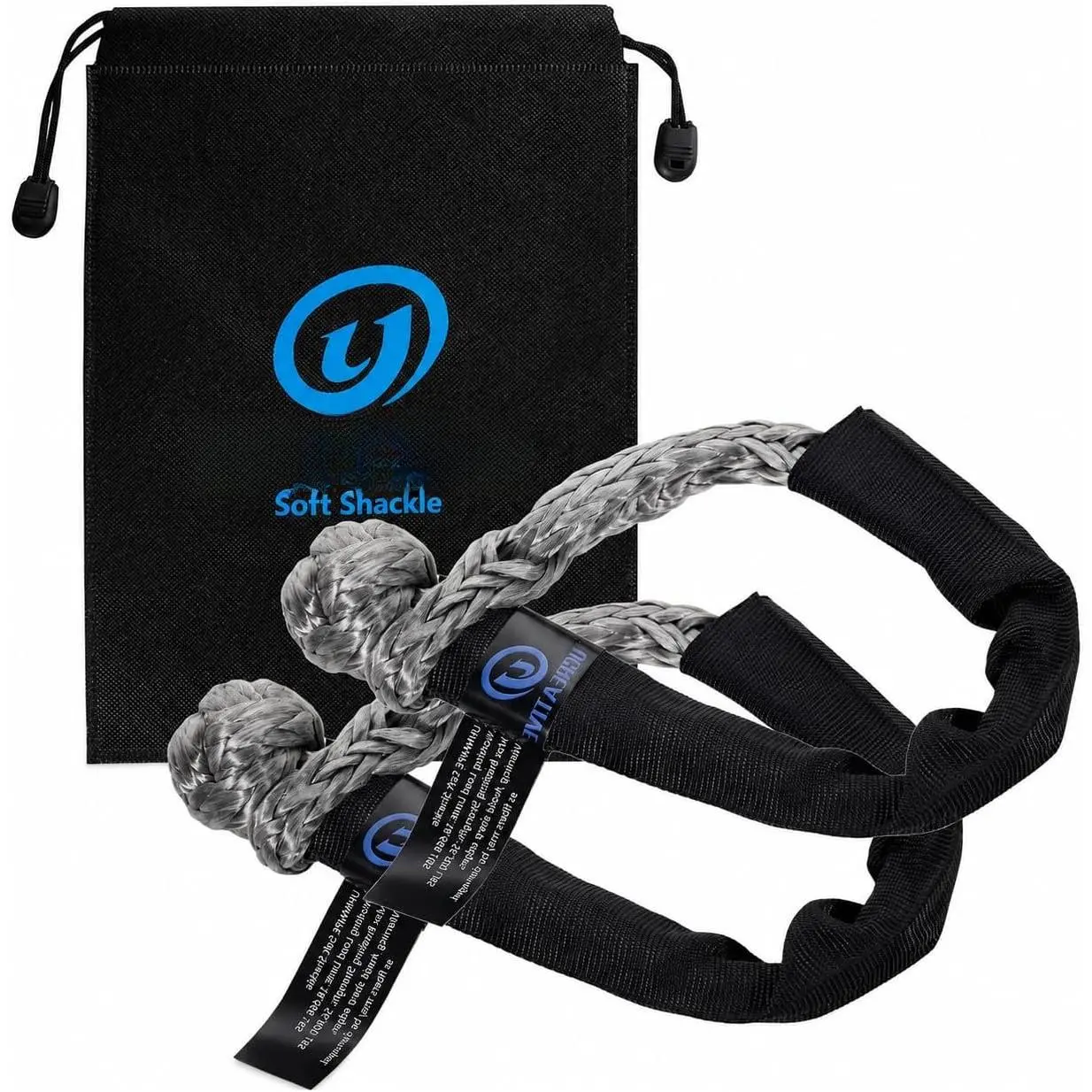 2 count UHMWPE Soft Shackles 1/2 Inch x 22 Inch Gray | 56,000lbs Max Breaking Strength, Extra Protective Sleeves
