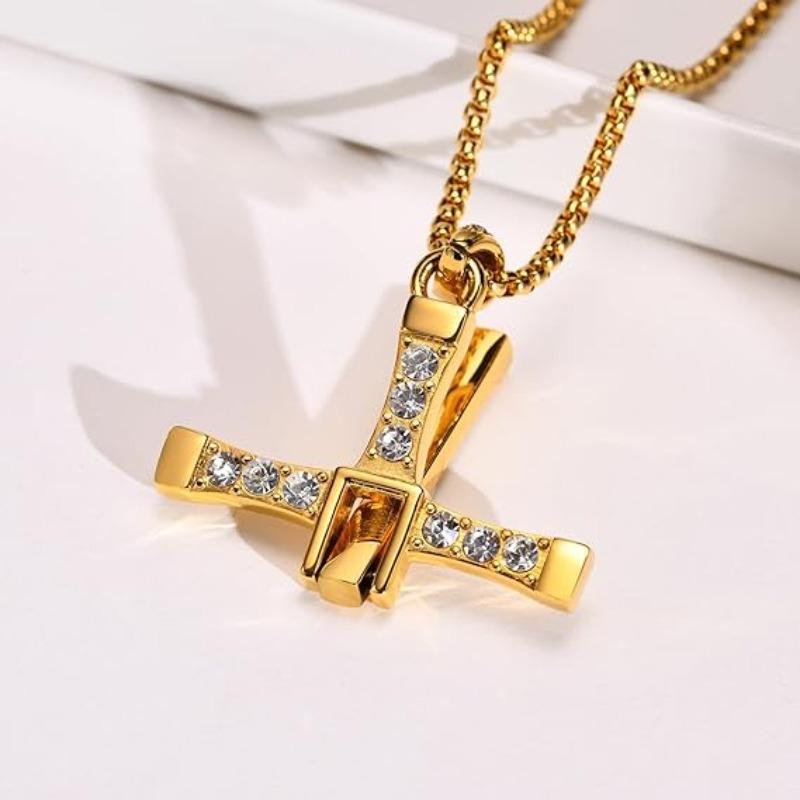 Cross Necklace for Men, Cross Pendant Necklace Stainless Steel Chains Sterling Silver Necklace Men's Cross Chain Jewelry Link Chain for Boys Fast and Furious