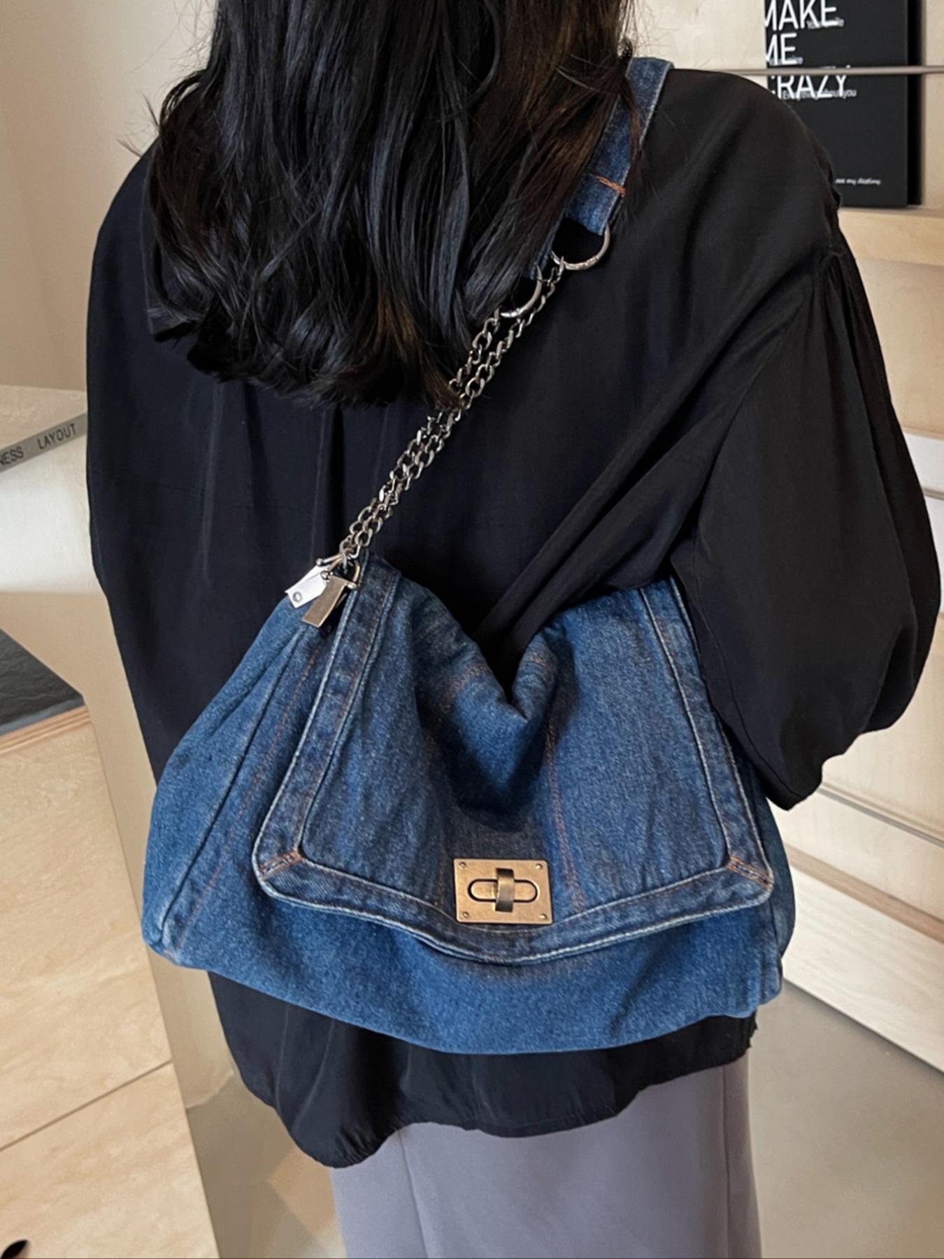 2026 Denim Bag Chain Shoulder Bag Women's Fashion Commuting Work Underarm Bag Vintage Texture Travel Handbag