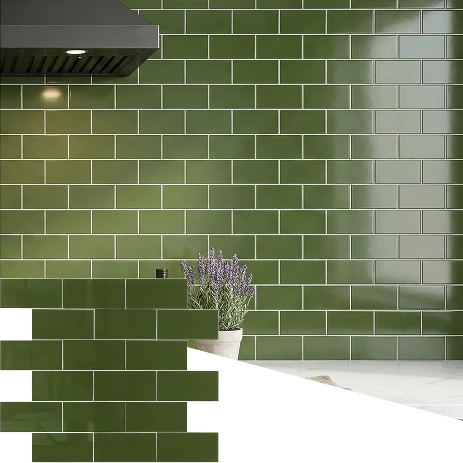 2026 New Upgrade Peel and Stick Backsplash Tile 11.34" X 11.57" Wall Tile for Kitchen Bathroom Fireplace Laundry Polished Green 1 Pack