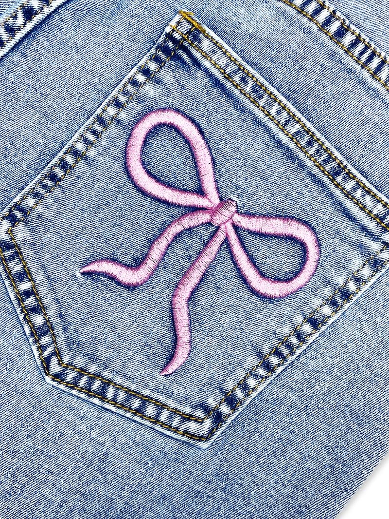 Elegant Women's High Waist Slimming Stretchy Jeans, Embroidered Bow Design, Elastic Skinny Fit, All Seasons Fashionable Denim Stretchy Jeans