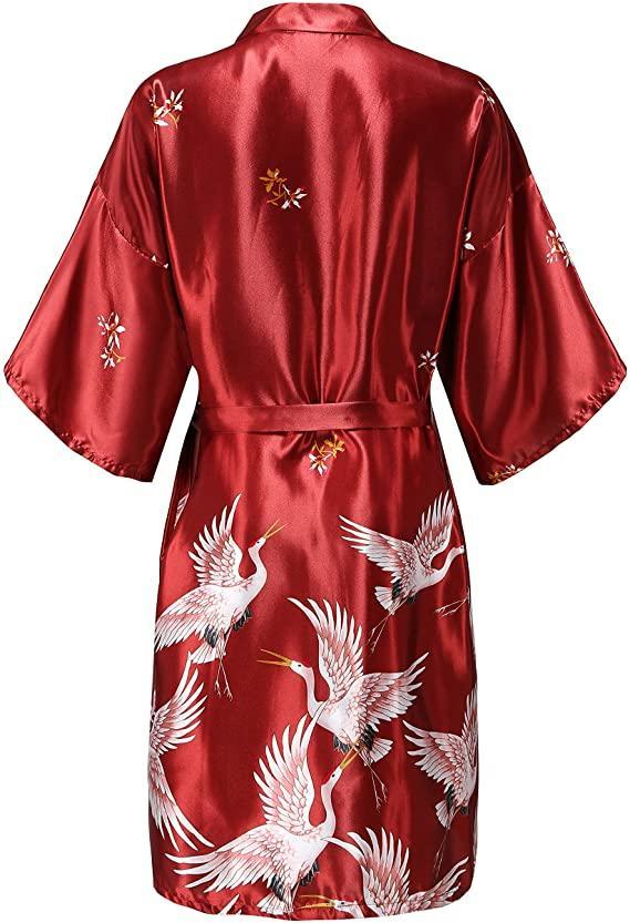 Silk Satin Wedding Bride Bridesmaid Robe Floral Bathrobe Short Kimono Robe Night Robe Bath Robe Fashion Dressing Gown For Women