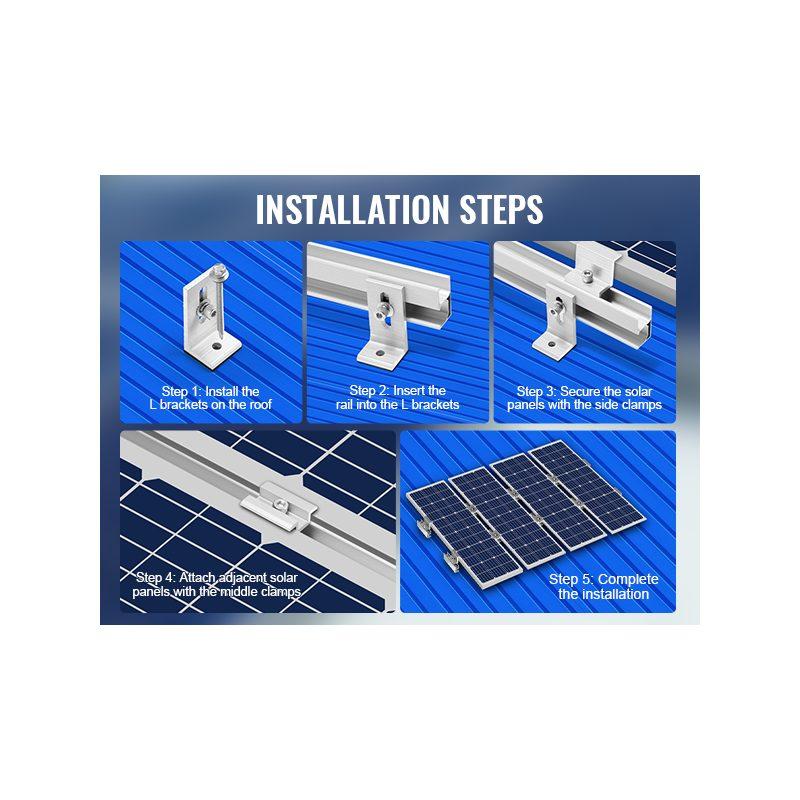 VEVOR Solar Panel Mounting Brackets, Solar Panel Mount Kit with 10x 4 Mini Rails, 4 End Clamps and 6 Mild Clamps, Solar Panel Mount Brackets for Metal Roof, Concrete Roof, Wood Roof, Tile Roof