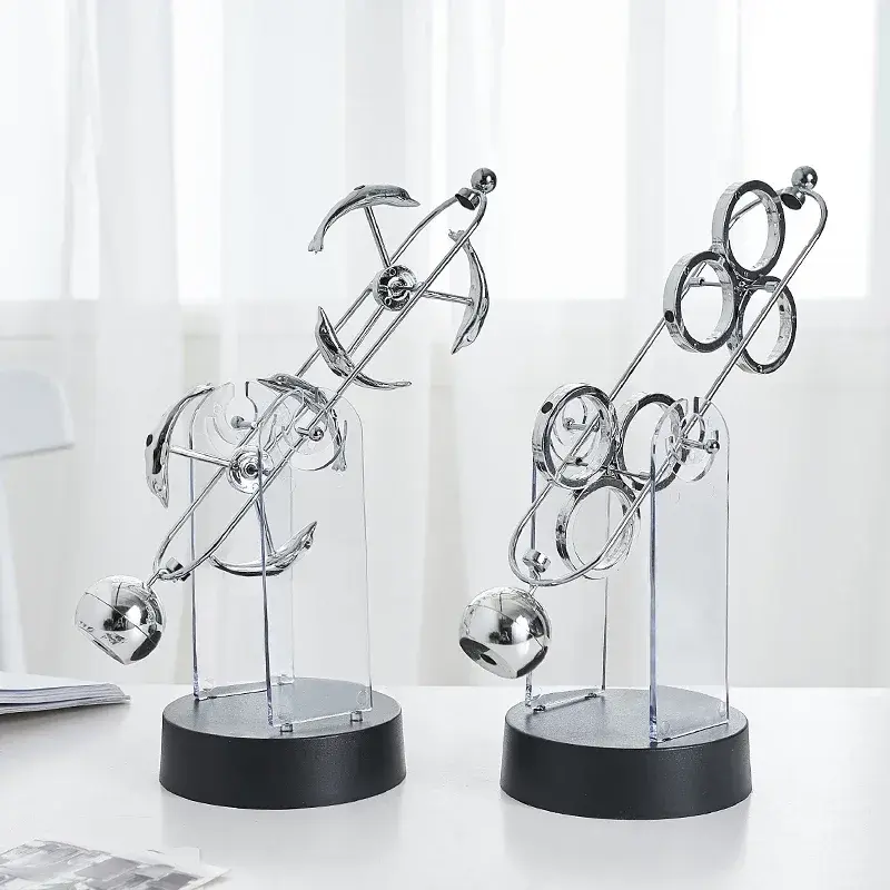 Modern Newton's Cradle Kinetic Sculpture - Sleek Metal Desk Decor & Stress Relief Toy