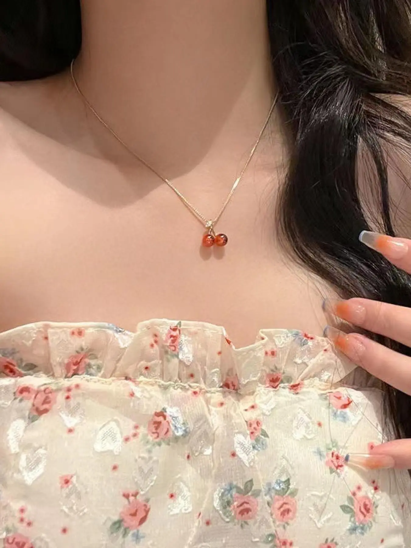 Elegant Cherry Pendant Necklace, Perfect for Daily Wear, Vacation, Dates, Ideal Gift, Beautiful and Delicate Jewelry Piece