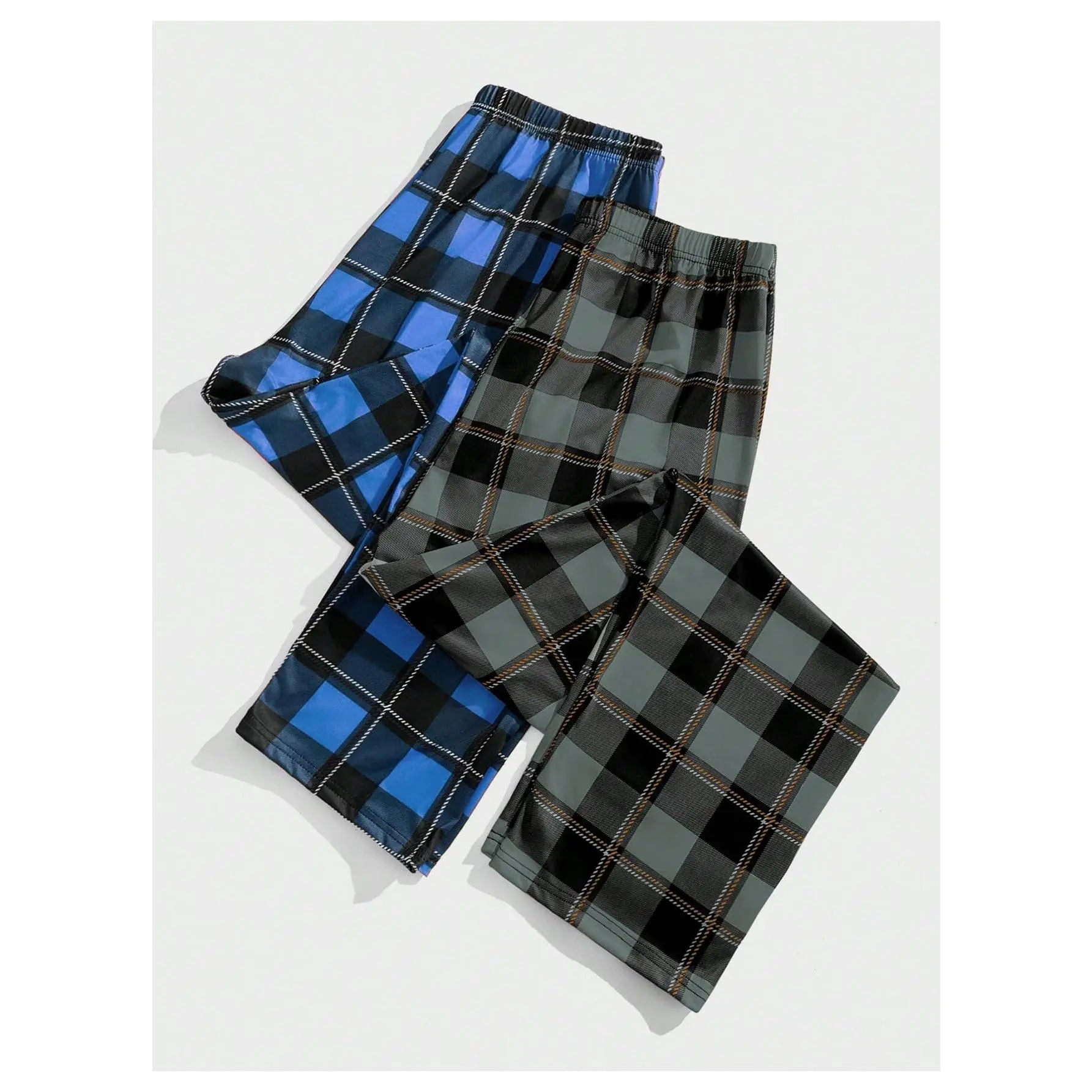 Men's Plaid Pajama Pants 2 Packs Elastic Waist Sleep Bottoms Loungewear