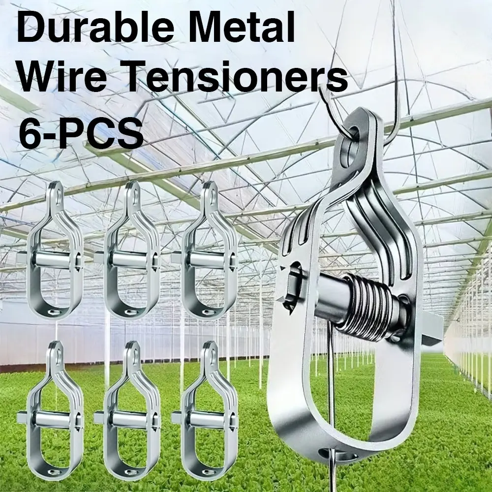 6Pcs Galvanized Metal Wire Tensioner Adjustable Cable Wire Tightener Fence Wire Puller Tool for Greenhouse Orchard Grape Trellis Farm Fencing Wire Stretcher