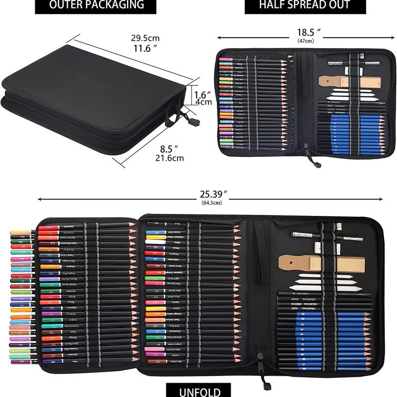 Portable Drawing Pencil Set, 96pcs/set Including 72pcs Colored Pencil & 24pcs Sketch Kit, Art Supplies For Students & Adults