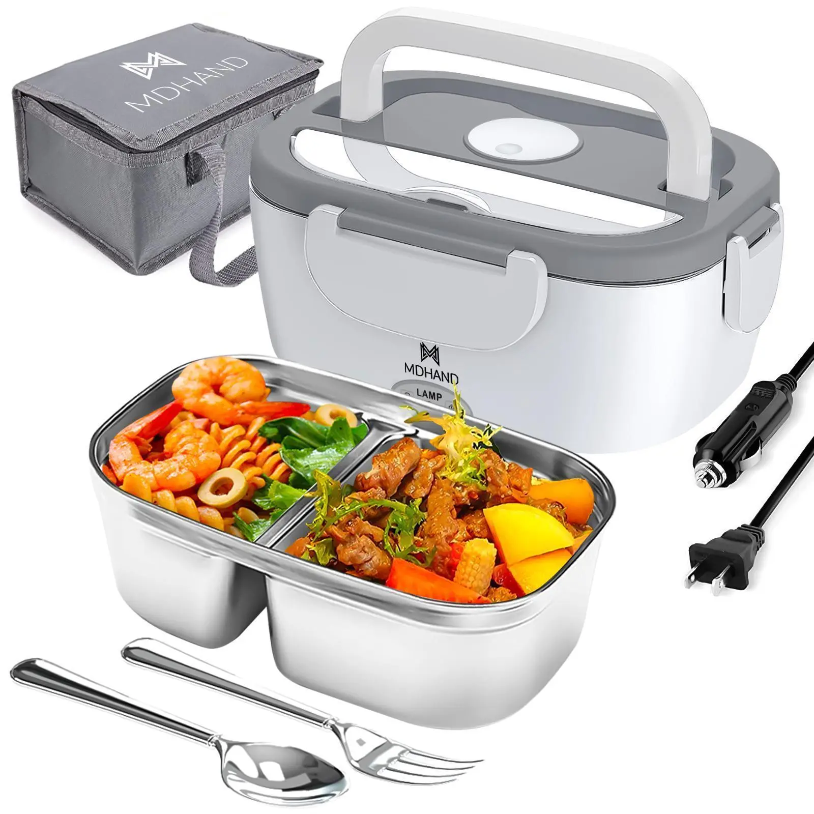Electric Lunch Box Food Heater with Lunch Bag, Portable Faster Heated Lunch Box Food Warmer 110V/12V/24V Self Heating Lunch Box for Work/Car/Outdoors, Best Gift