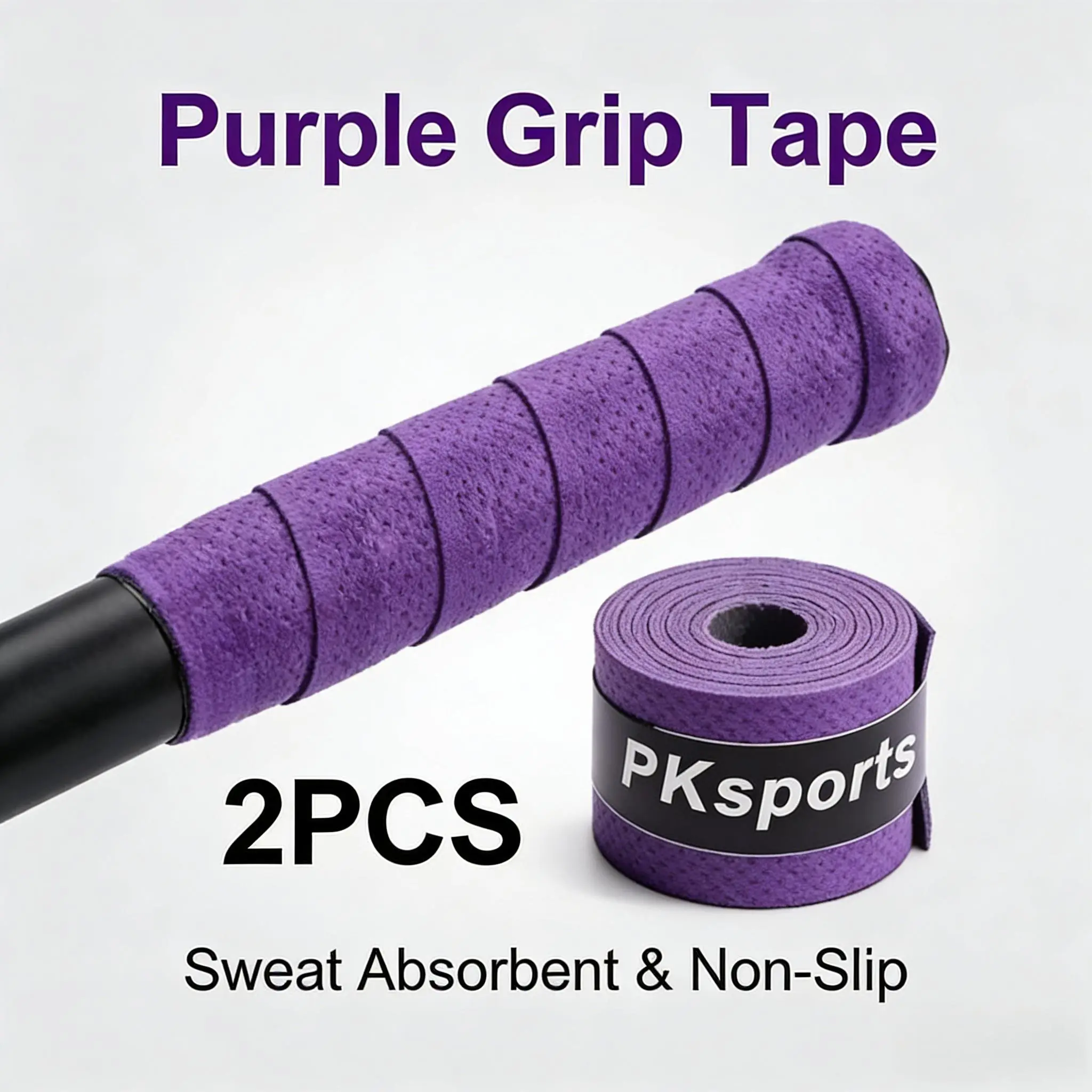 2pcs (2 Rolls) Non-Slip Sports Grip Tape Suitable for Tennis Rackets, Handlebars, Fishing Rods, Dumbbells & Fitness Gear - Multi-Purpose Elastic Sweat-Absorbent Wrap with Anti-Slip Handle Tape for Badminton, Bicycle, Fishing Rods (No