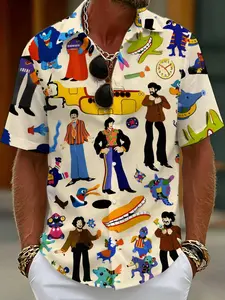 Beatles Yellow Submarine Cartoon Print Casual Short Sleeve Men's Shirt