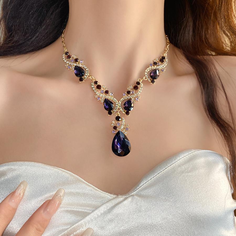 2 Pcs Inlaid Rhinestone Water Drop Necklace Earring Jewelry Sets for Women 2025 Hot Sale Personalized Wedding Bride Accessories