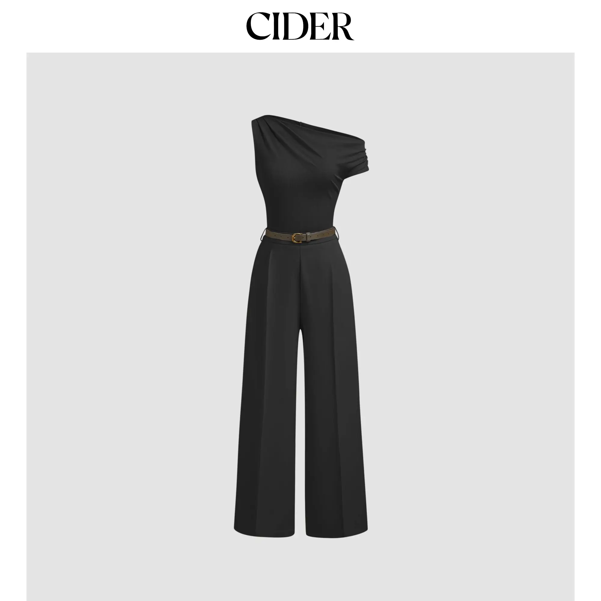 Cider Asymmetrical Neck Ruched Jumpsuit With Belt