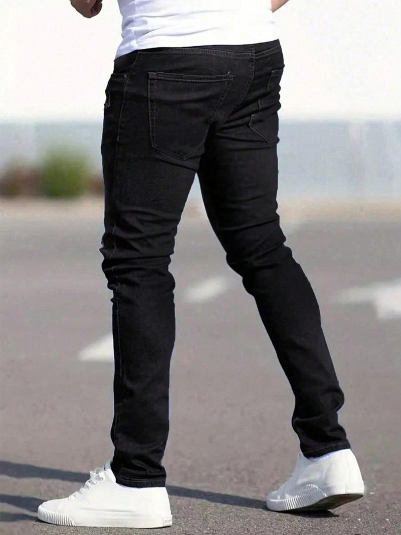 Men's Ripped Straight Leg Pocket Design Denim Jeans, Casual Comfy Regular Fit Jeans for Daily Wear, Fashion Men's Bottoms for All Seasons