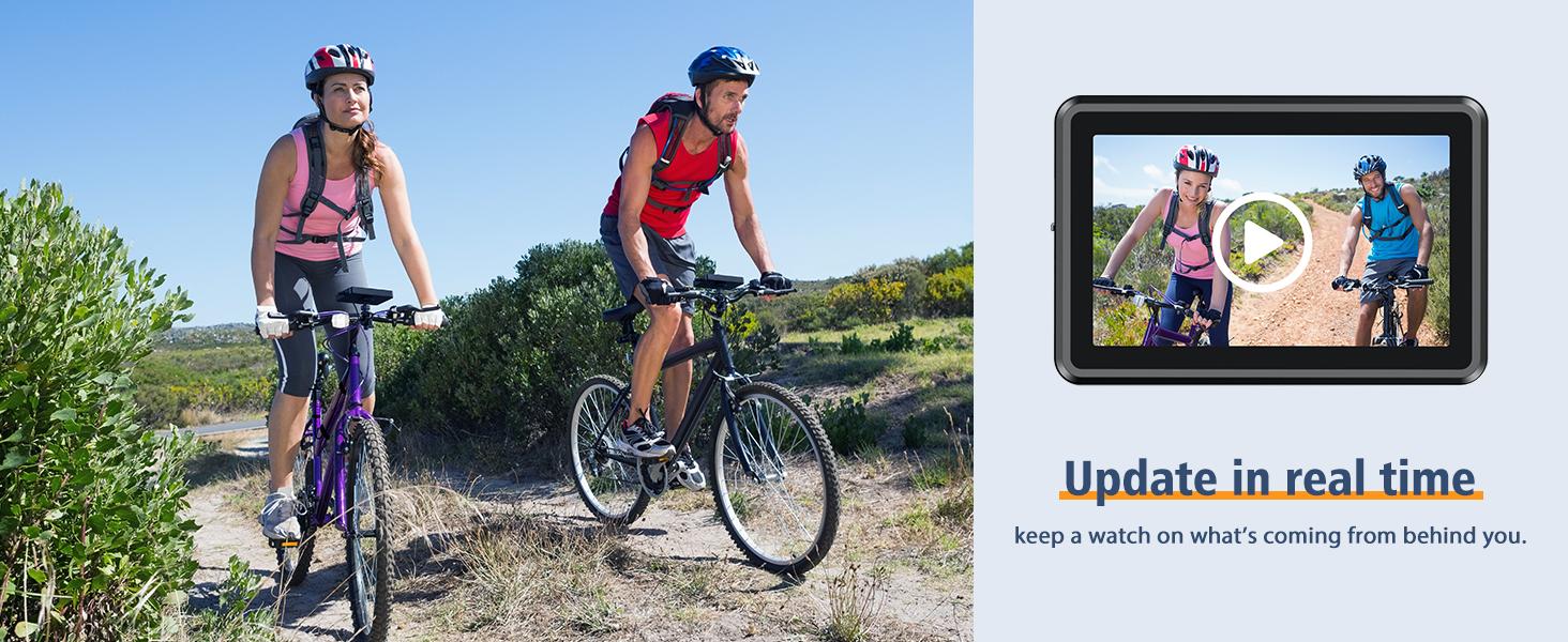 Handlebar Bike Mirror, Bicycle Rear View Camera with 4.3'' HD Night Vision Function, 145° Wide Angle View, Adjustable Rotatable Bracket, Compatible with Bicycle, Mountain, Road Bike