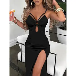 Directional Forest Left Jia Women'S Fashion Sleeveless Sexy Slit Butt-Fitting Dress