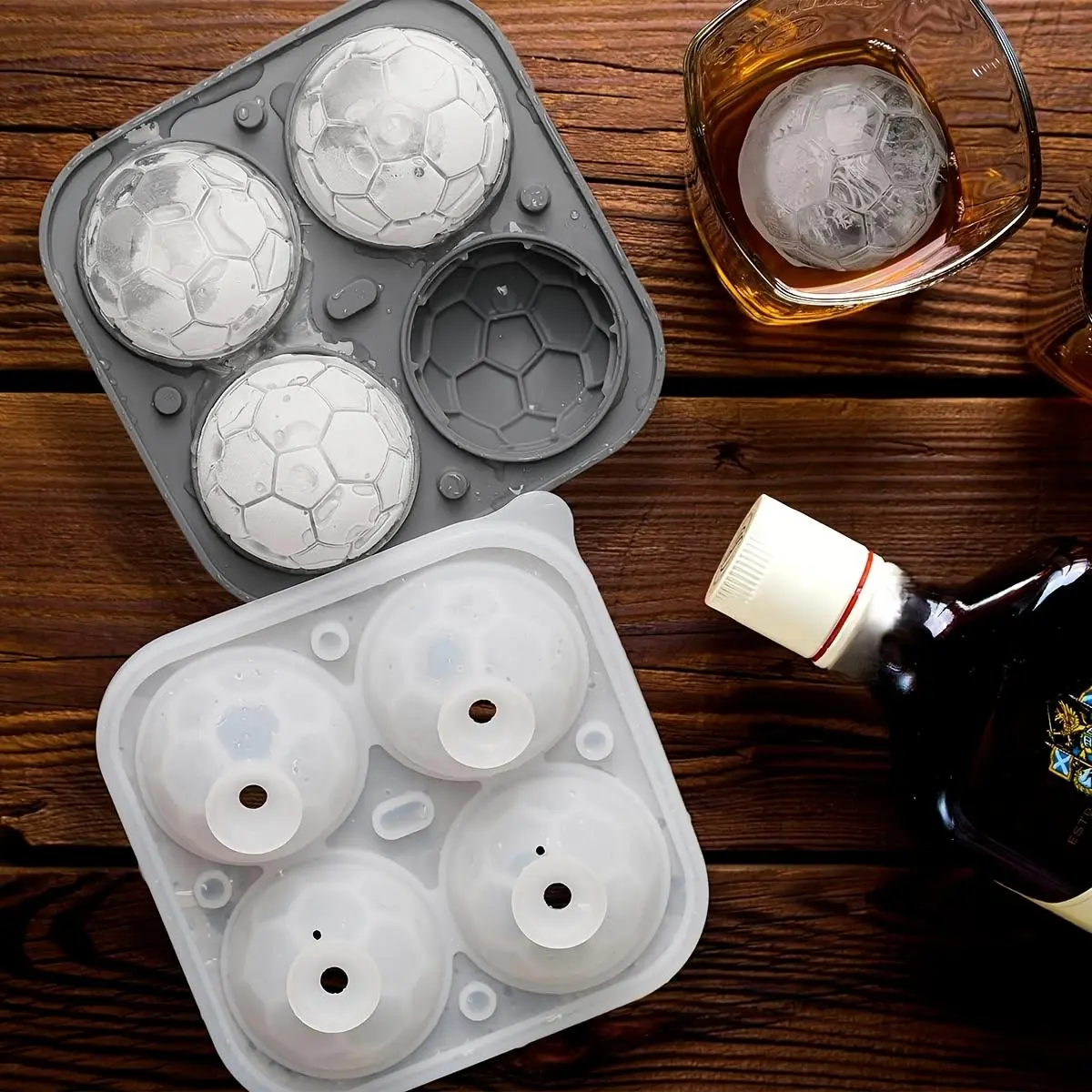 Black Silicone Football Shape Ice Mold - 5.08cm Sphere Craft Mold, Novelty Gift for Soccer Fans, Ideal for Whiskey Cocktails