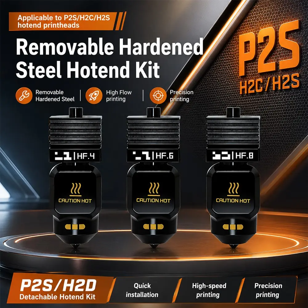 For Bambu Lab P2S High Flow Hotend Kits Assembled with 0.4/0.6/0.8mm Hardened Steel Nozzle For H2S H2D H2C 3D Printer Replacement Parts