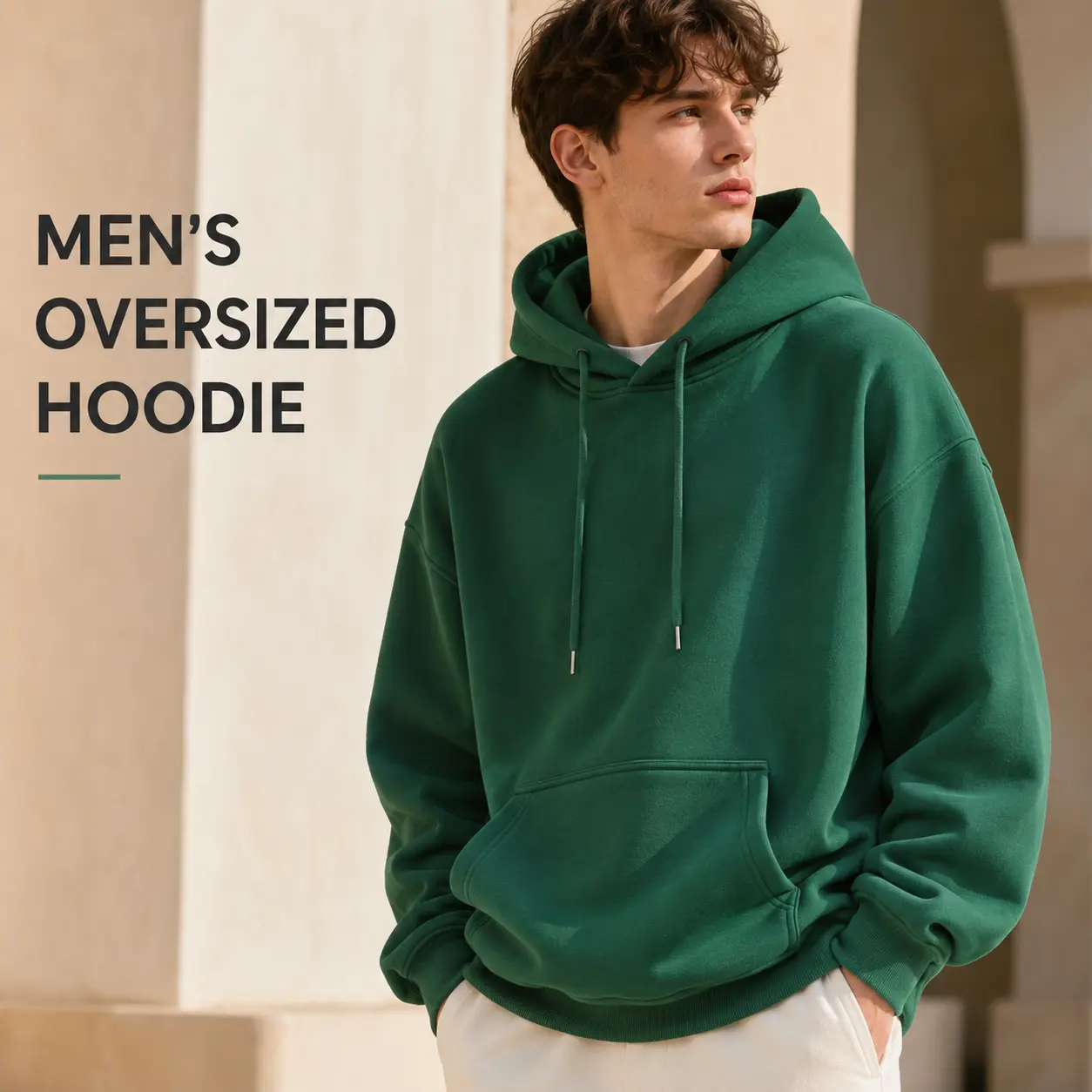 Men's Oversized Soft Fleece-Lined Casual Pullover Hoodie, Long-Sleeve Streetwear Top with Kangaroo Pocket, Loose-Fit Simple Casual Wear for Fall Winter Warm Everyday Trendy Minimalist Clothing