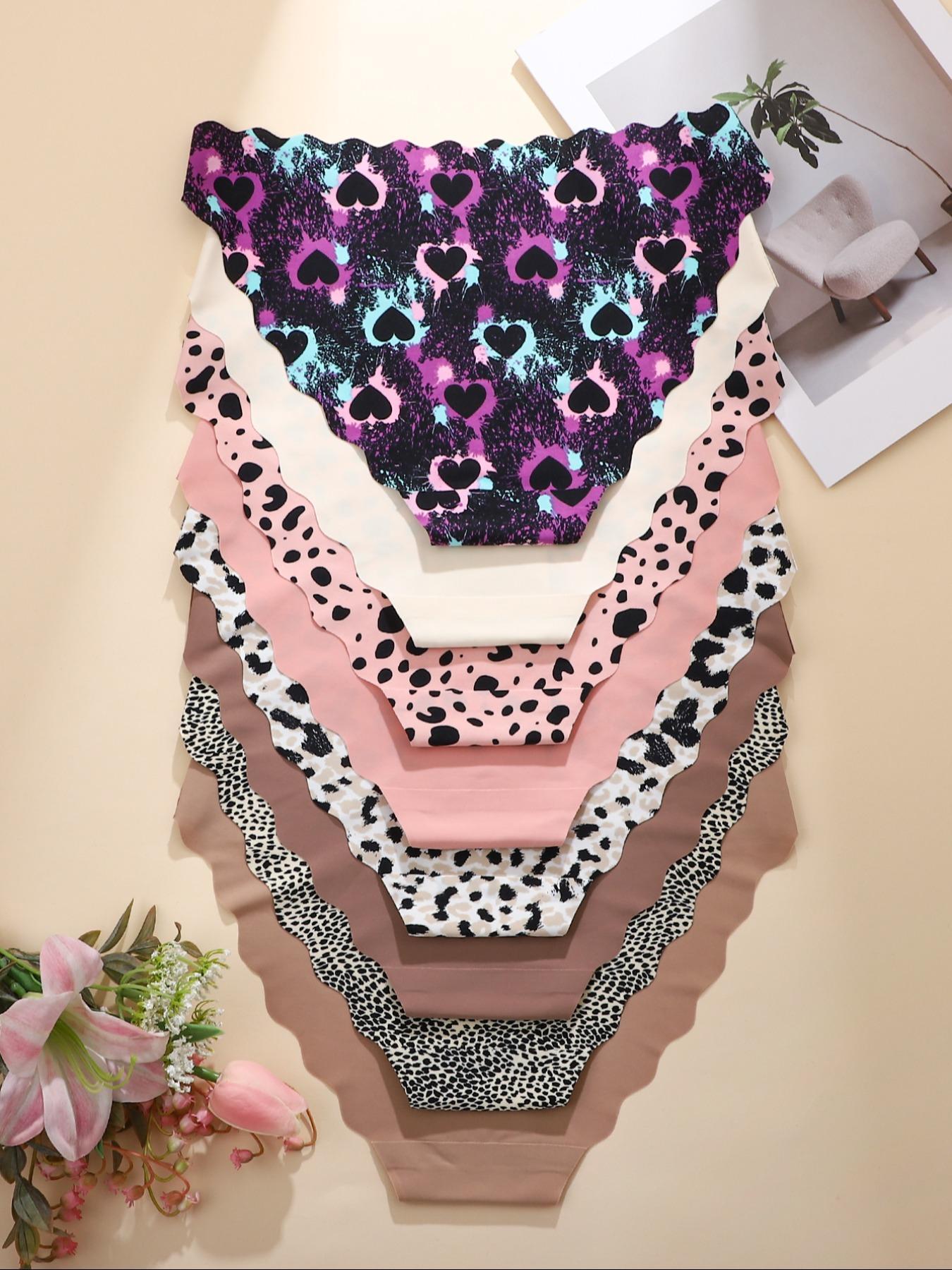 Women's Solid Color / Heart / Leopard Print Scallop Trim Panty, Soft Comfy Breathable Seamless Knicker for Daily Wear, Underwear for All Seasons, Womenswear, Casual Comfy Panties, Fashion Breathable Underwear