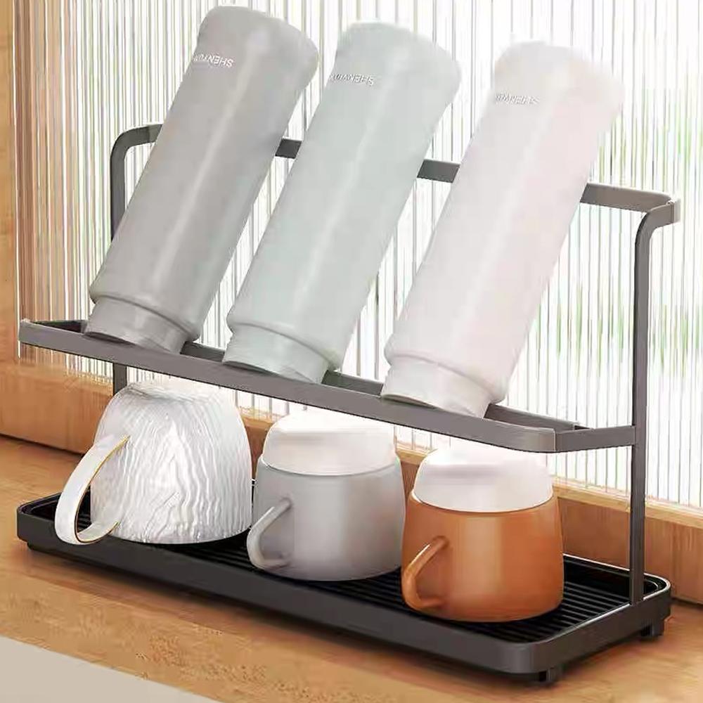 Double Layer Cup Holder Rack, Home Use Water Cup Drainage Stand, Multi-Function Tea Cup Storage Organizer, Space-Saving Design