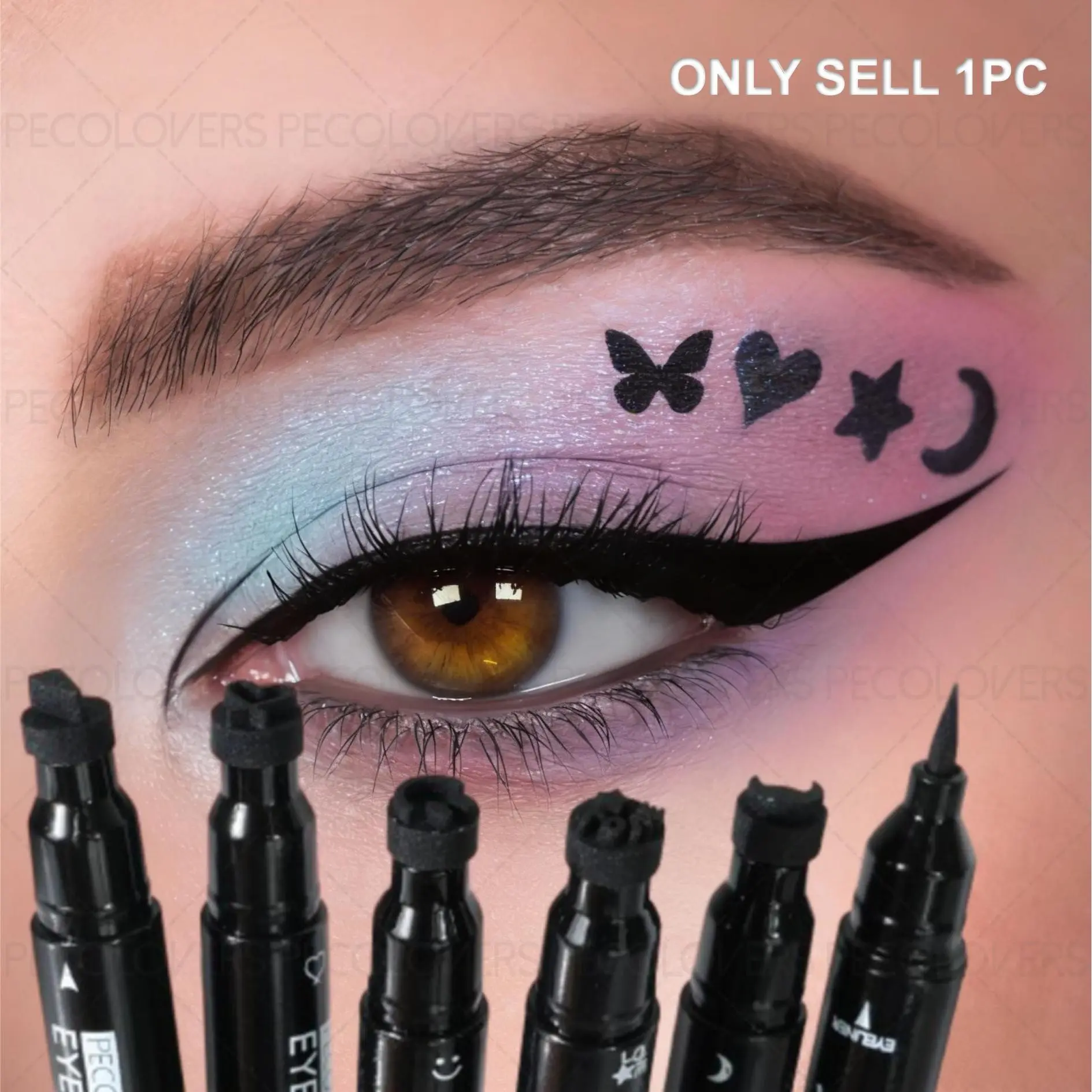 4PCS/Set Waterproof Double-ended Graphic Eyeliner with Cute Patterns (stars, Hearts, Moons, Butterflies), Smooth Application, Smudge-proof, A Must-have for Beginners, Dries Quickly for Stunning Eye Makeup, Eye Makeup Products