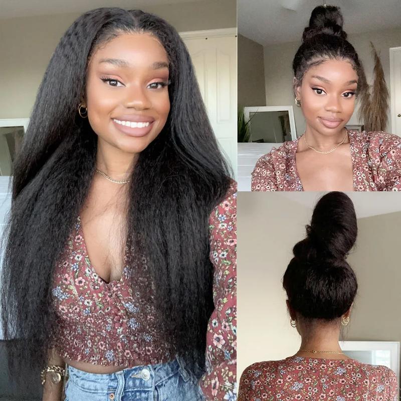 Bling Hair Kinky Straight Pre Cut 360 Full Lace Wigs Human Hair Glueless Wig Pre Plucked 13x6 HD Lace Frontal Wigs Yaki For Women 180% Density #TikTokShopFallDealsForYou