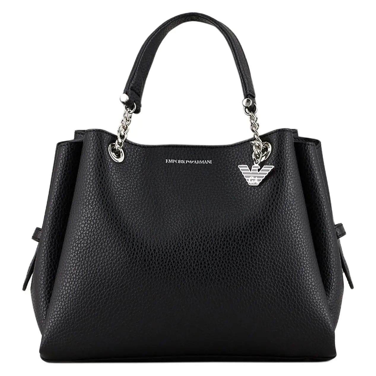 Emporio Armani Leather Tote Bag for Women – Logo-Embellished Black Handbag