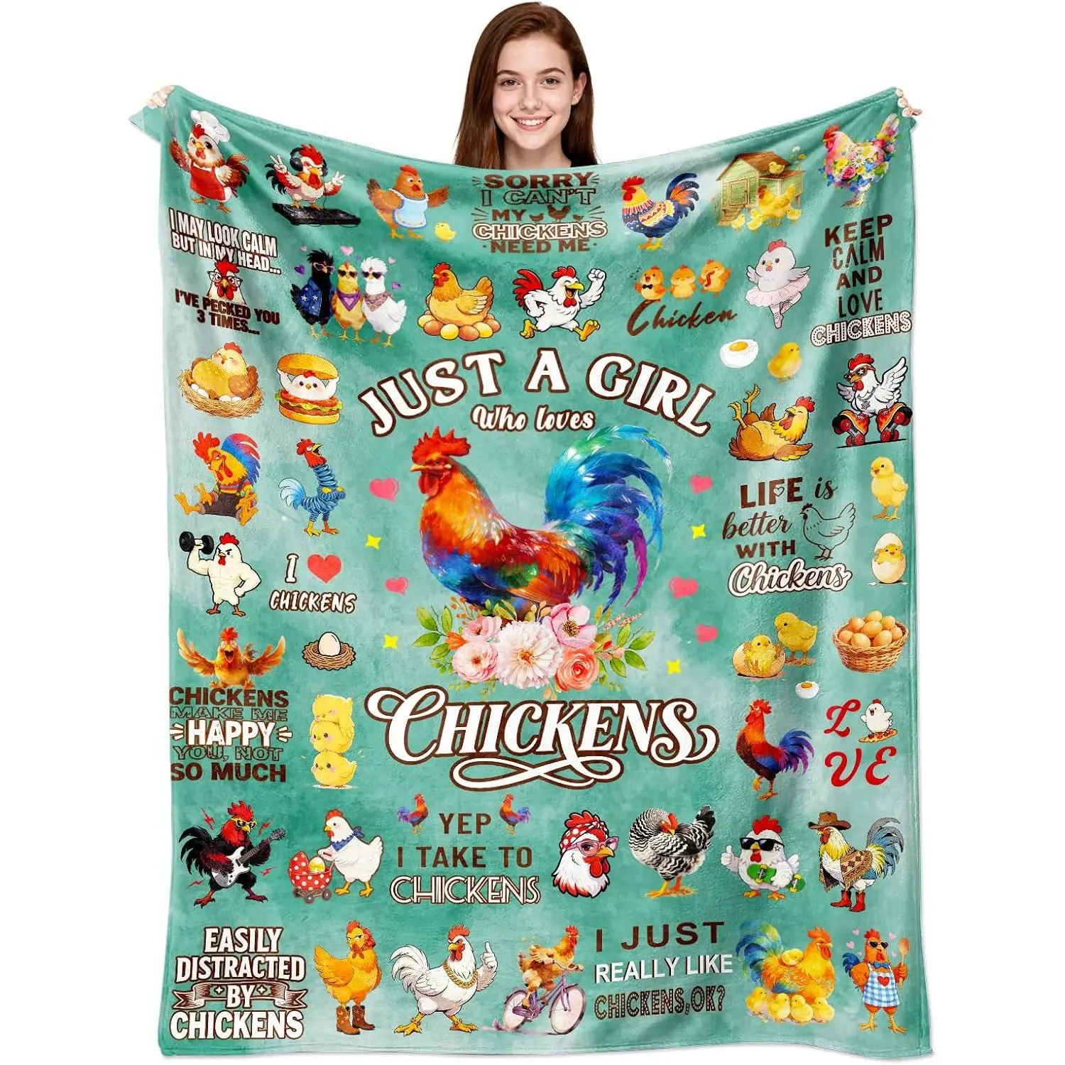 Chicken Blanket, Gifts for Chicken Lovers, Soft Flannel Chicken Blanket, Bedding Decor for Women and Adults