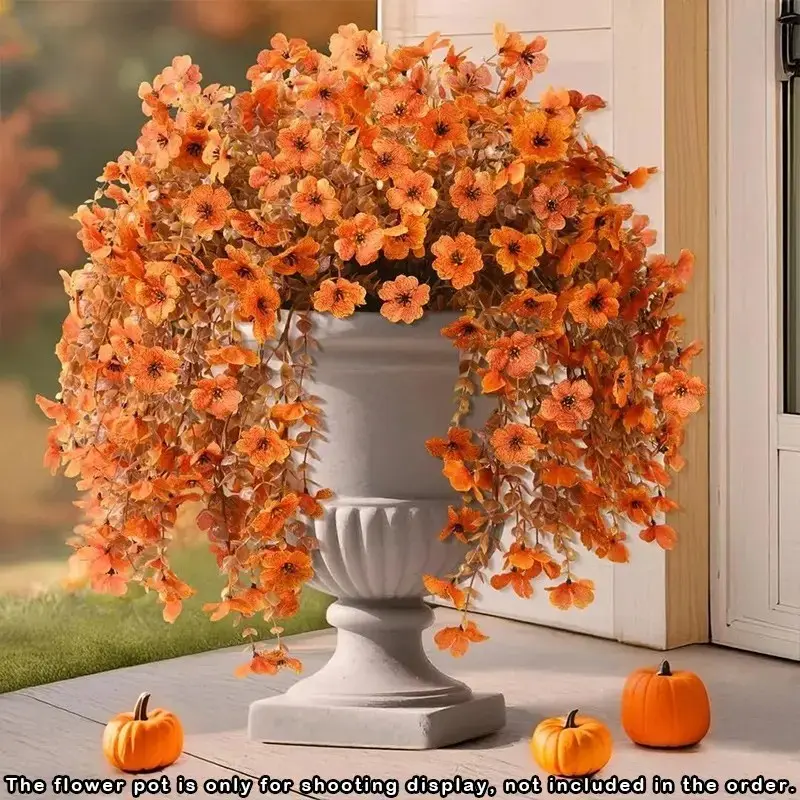 8 Pcs Artificial Fake Fall Flowers Faux Mums, Realistic Fake Silk Daisy Flower Plants, UV Resistant, Outdoor Decoration Suitable for Home Porch Balcony Patio