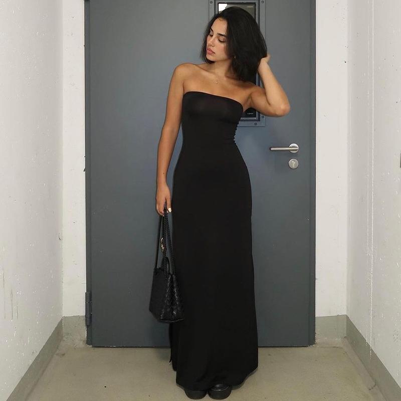 Women's Solid Backless Split Tube Dress, Elegant Sleeveless A Line Fit Long Dress for Party Club Dating Wear, Ladies Summer Clothes