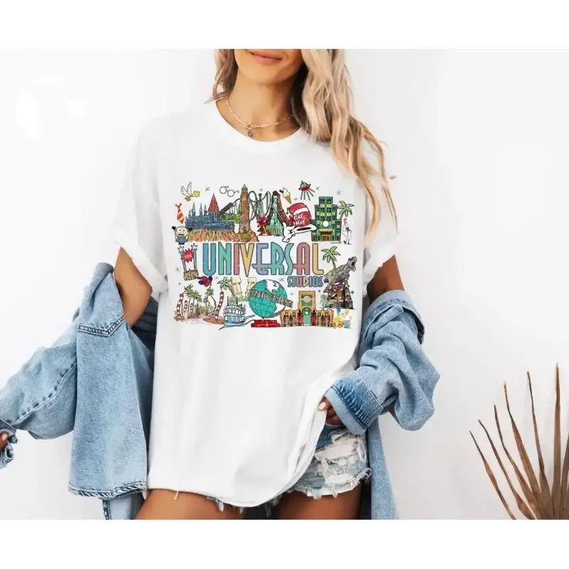 Men's Retro Universal Studios T-Shirt, Essential Short-Sleeve Streetwear Tops for Family Vacation, Outdoor Wear in Universal Florida