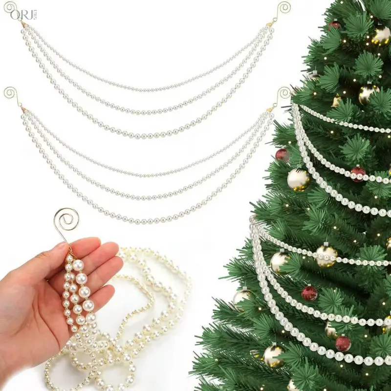 Acrylic Pearl Christmas Tree Ornaments, Beaded Pearl Hanging Charms, Elegant Xmas Window Atmosphere Decorations, Shiny Faux Pearl Pendant Garland For Holiday Display Desktop Mini Tree Store Window Indoor Festive Layout Sup,Silver,Snowm,birthst,accessories