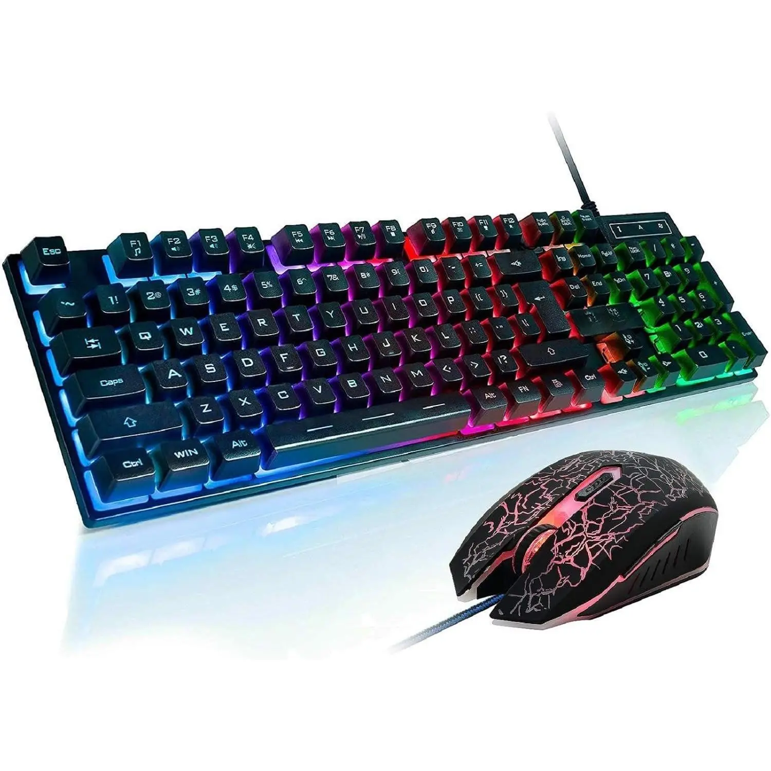 Gaming Keyboard and  Combo, Wired Full Size Keyboard  | RGB Backlit Mechanical Feeling Keyboard, Adjustable DPI and 4 Colors   for PC Laptop   and Work