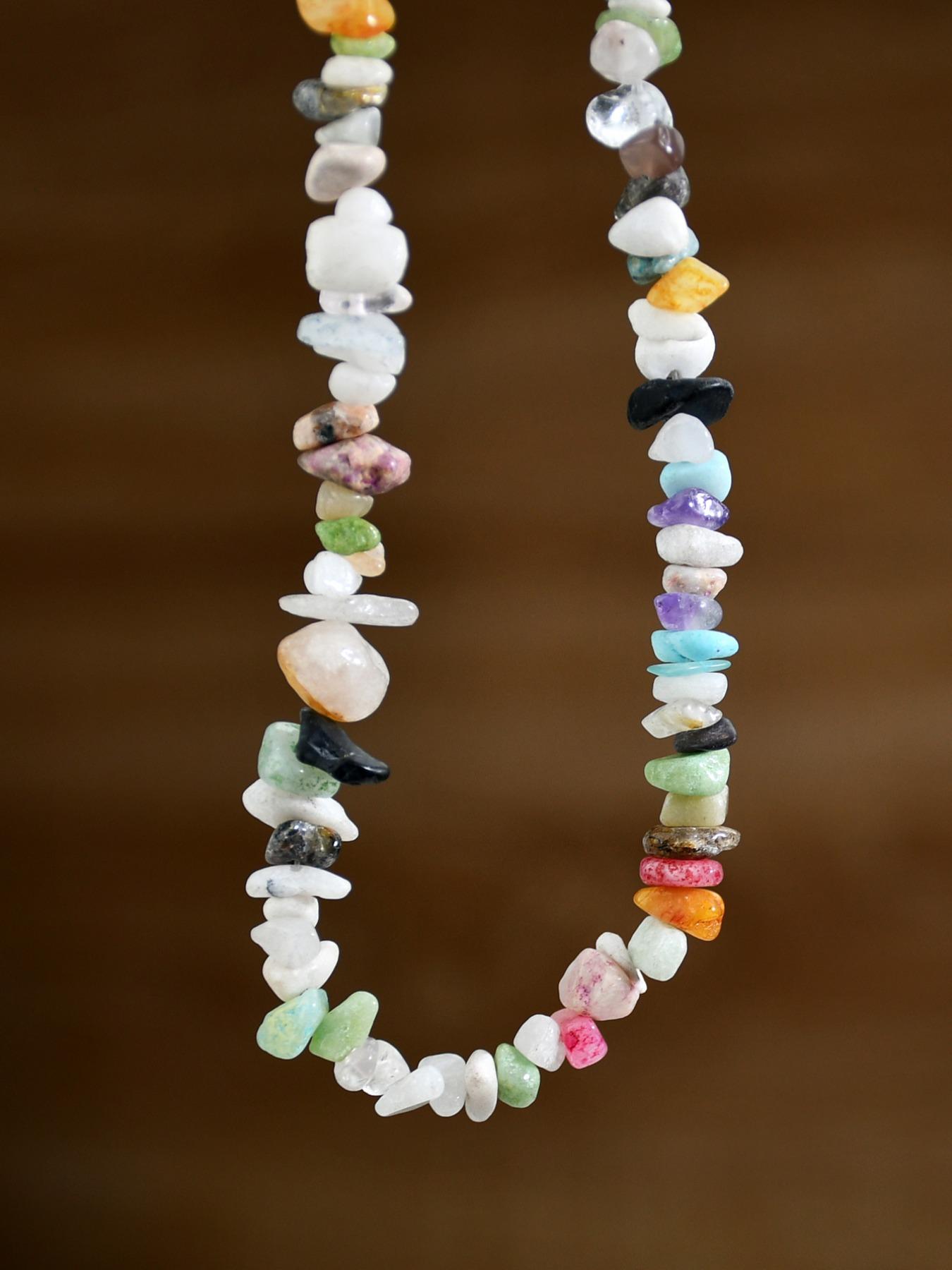 Random Pattern Artificial Gemstone Decor Beaded Necklace (1 Piece), Boho Style Jewelry For Women & Men, Fashion Accessories For Party, Daily Clothing Decor, Trendy Charms Necklace