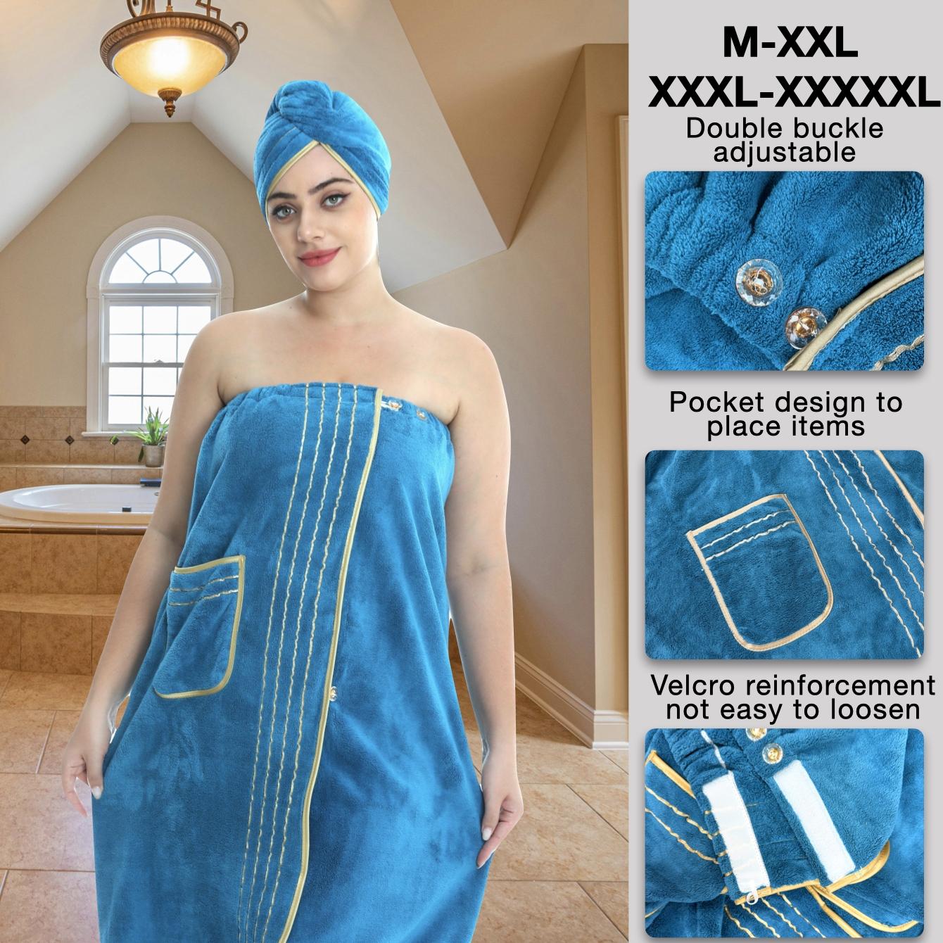 2pcs Luxury Coral Velvet bath towel wrap Set - 300GSM Embroidered Bath Wrap & Shower Cap (M-XXXXL), Ultra Soft & Quick-Dry with Modest Coverage Design - Hotel Grade for Women's Home & Travel Essentials, Large Bath Towels