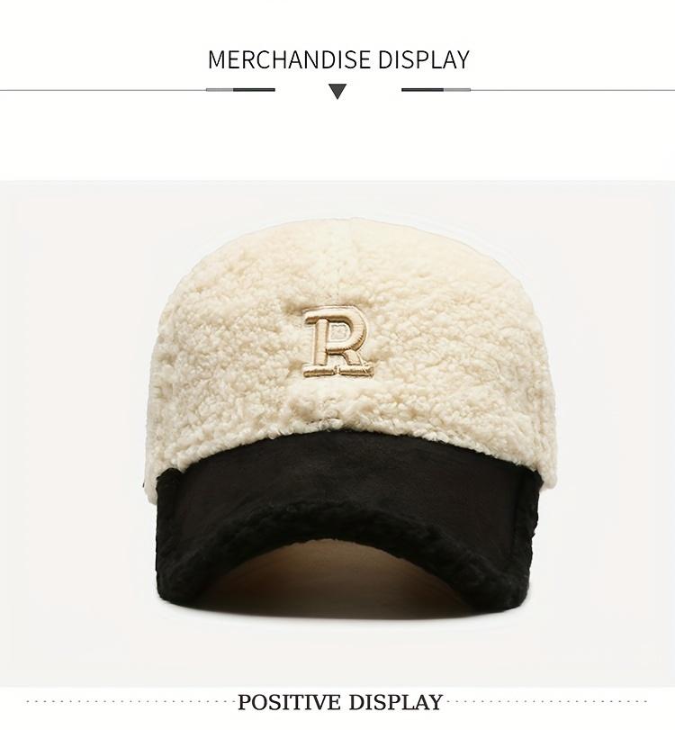 Letter R Teddy Plush Warm Baseball Cap Fashionable Versatile Duckbill Hat