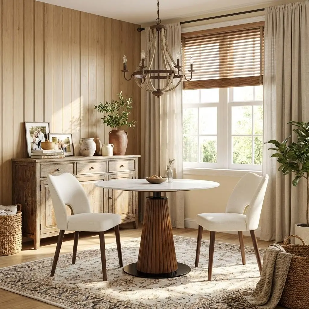 Garvee Farmhouse Dining Chairs Set of 2, Upholstered Linen Fabric Kitchen & Dining Room Chairs - Hollow Back, White Wood Frame, Brown Legs, Adjustable Foot Pads