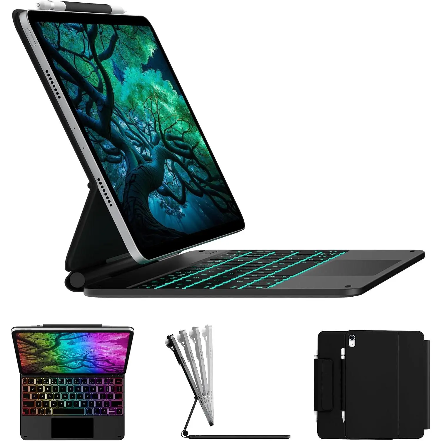 Keyboard Case for iPad 11th Gen A16 (2025) & 10th Gen 10.9" (2022) – Multi- Trackpad, 11-Color Backlit Magic-Style Keyboard – Floating  Stand, Pencil Holder – Black