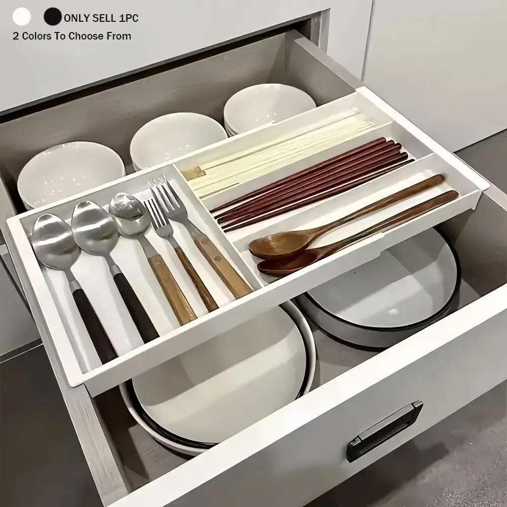 Multi-functional retractable drawer storage box, expandable separator for kitchen tools, cosmetics, stationery, portable home and office organizing box with  drawer sorter, desktop and drawer storage box