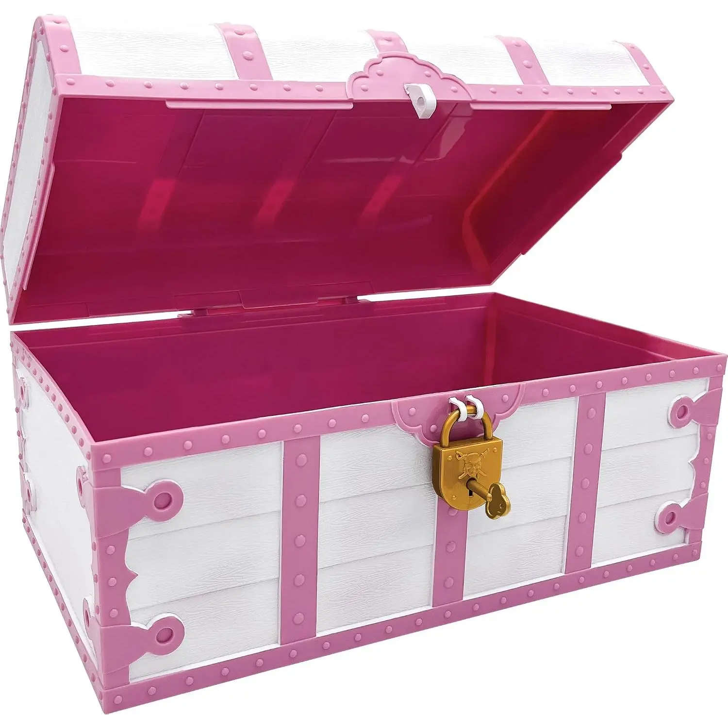 Plastic Decorative Treasure Chest with Metal Lock, Key, Pink-White Finish, Organiser Box (TCR6055) - Teacher Created Resources Hardware Storage Solution, Boxes