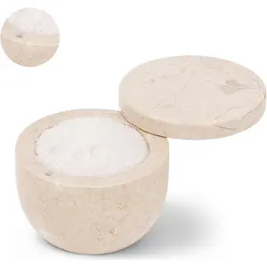 Marble Salt Cellar With Magnetic Closure Lid 4" Inch Salt Box, Salt and Spice Jar Beige Stone Salt Storage Container, Salt Holder, Salt Keeper for Kitchen Countertop, 5.6 OZ