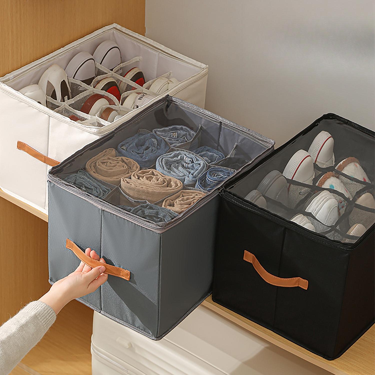 Multi-functional compartment-type storage shoe box, foldable fabric cover dust-proof miscellaneous storage box