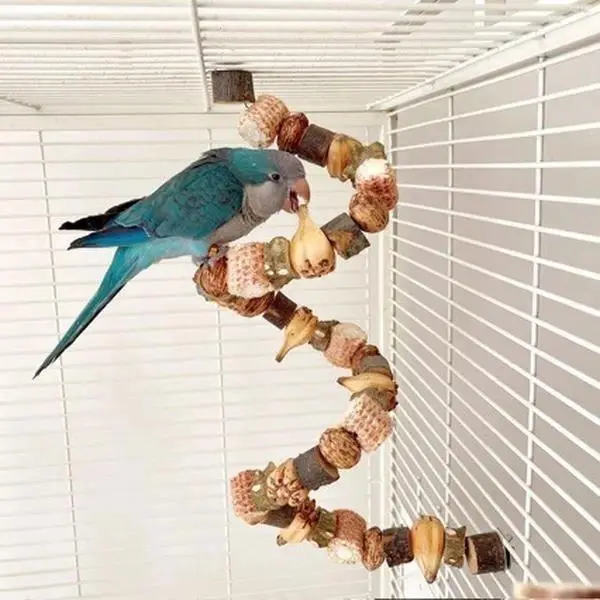 Parrot Bird Chew Toys for Cage – Natural Wood Climbing Ladder with Pineapple & Nut Shaped Enrichment Toys, Interactive Foraging Toy for Parrots, Budgies & Small Birds