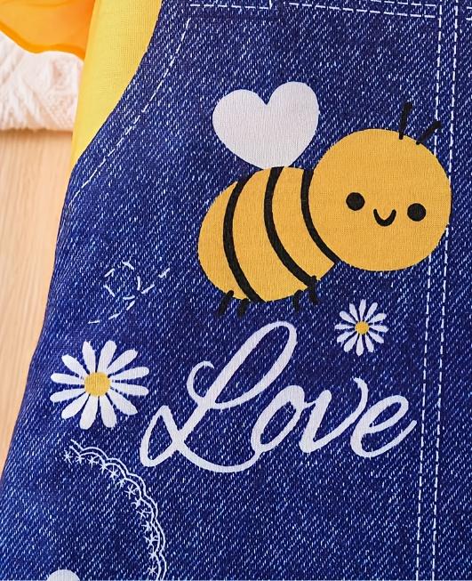 Girls' Dress • Single Piece • Digital Print Little Bee • Flutter Sleeve • Casual Straight Skirt