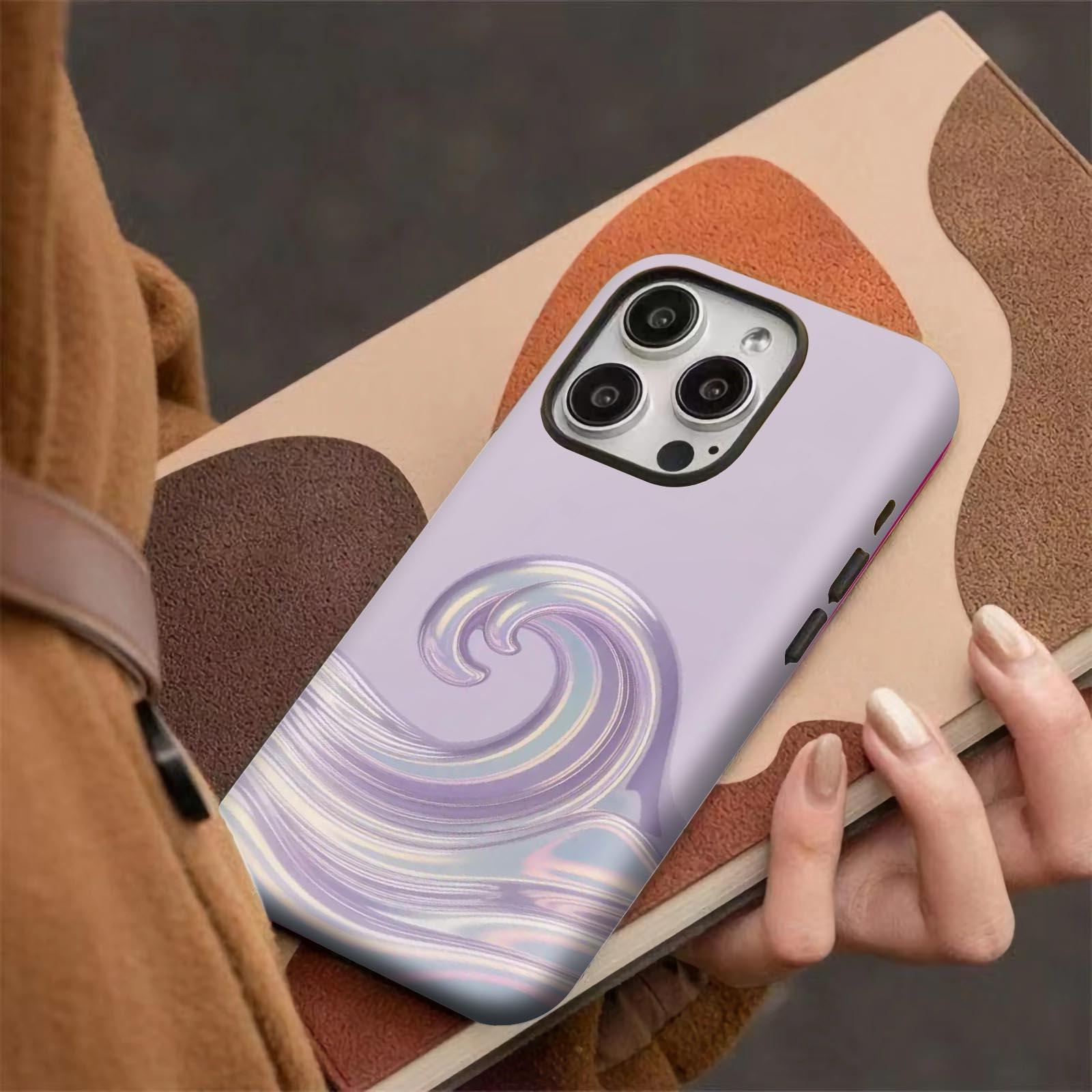 Purple, wave, iridescent Soft And Hard Two-In-One Film Printed Full Pattern Case For IPhone 16 15 14 13 1211 Pro Max Plus Phone Case