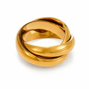 Gold Interlocking Knot Ring – US Size 8 Only Statement Thick Band Ring, Minimal Luxury Stainless Steel Jewelry